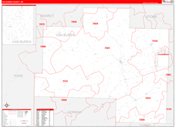 Van Buren County, AR Wall Map Zip Code Red Line Style 2024